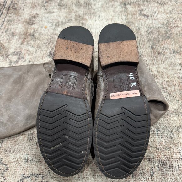 Frye Veronica Slouch Distressed Gray Brown Riding Boots - Picture 6 of 7